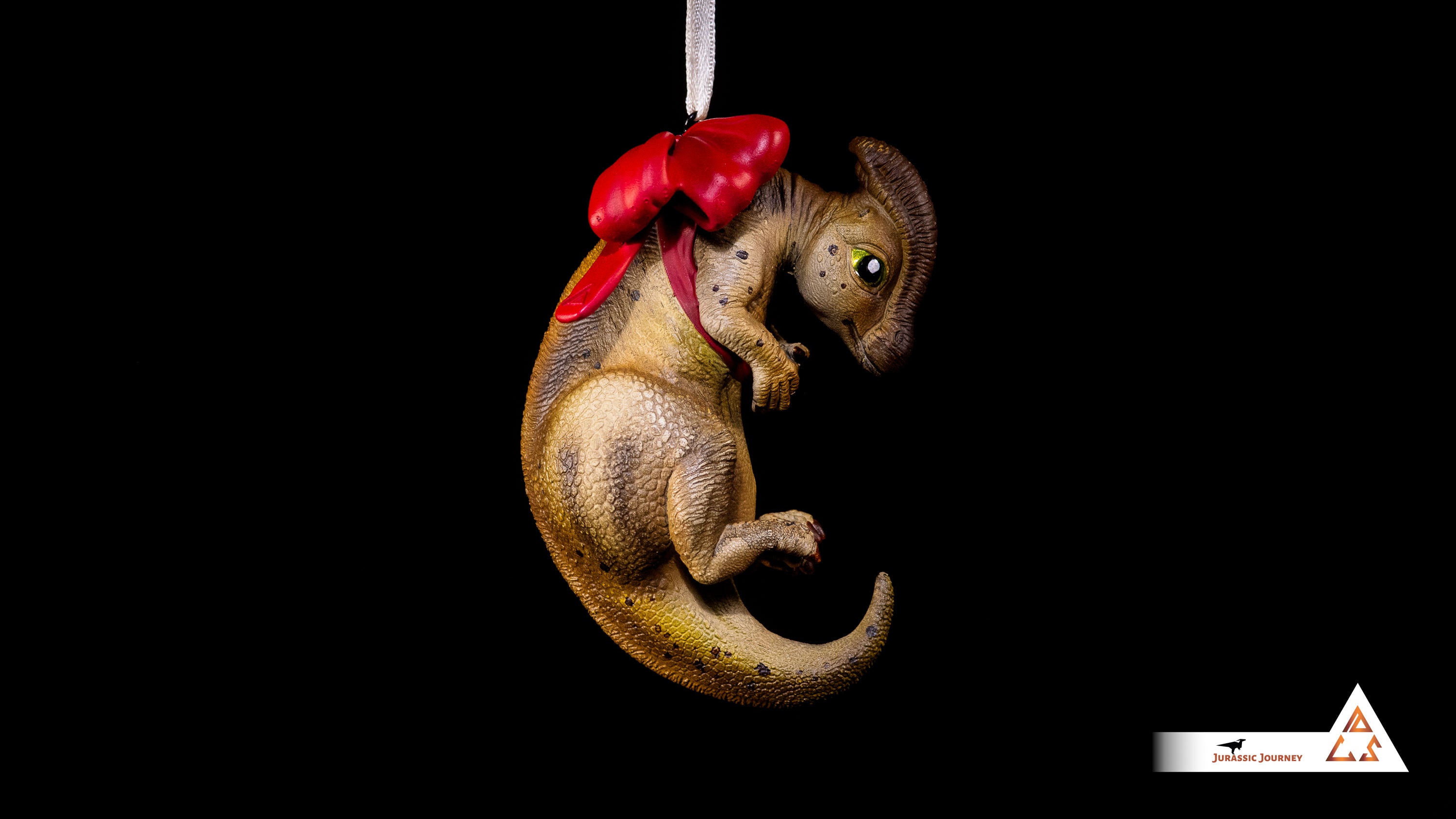 Parasaurolophus Baby Ornament | Hand-painted resin collectible with ribbon – Holiday Edition