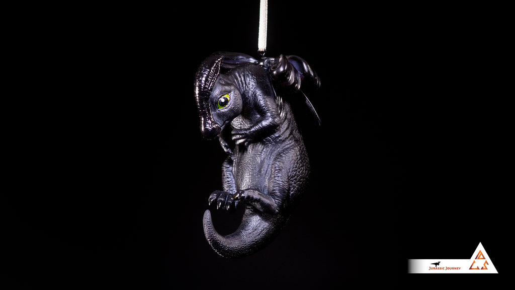 Parasaurolophus Baby Ornament | Hand-painted resin collectible with ribbon – Holiday Edition