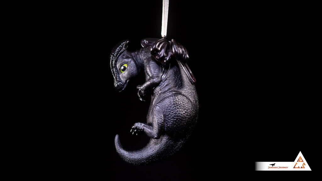 Parasaurolophus Baby Ornament | Hand-painted resin collectible with ribbon – Holiday Edition
