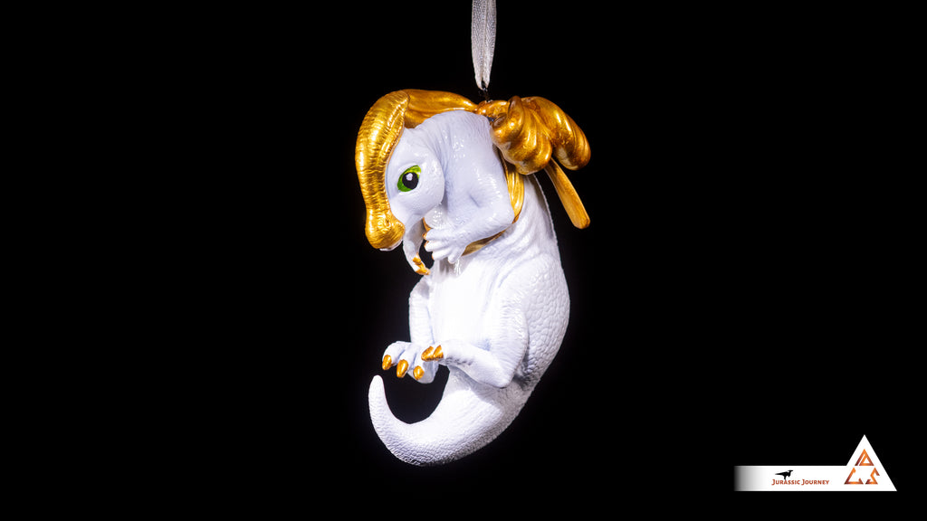 Parasaurolophus Baby Ornament | Hand-painted resin collectible with ribbon – Holiday Edition