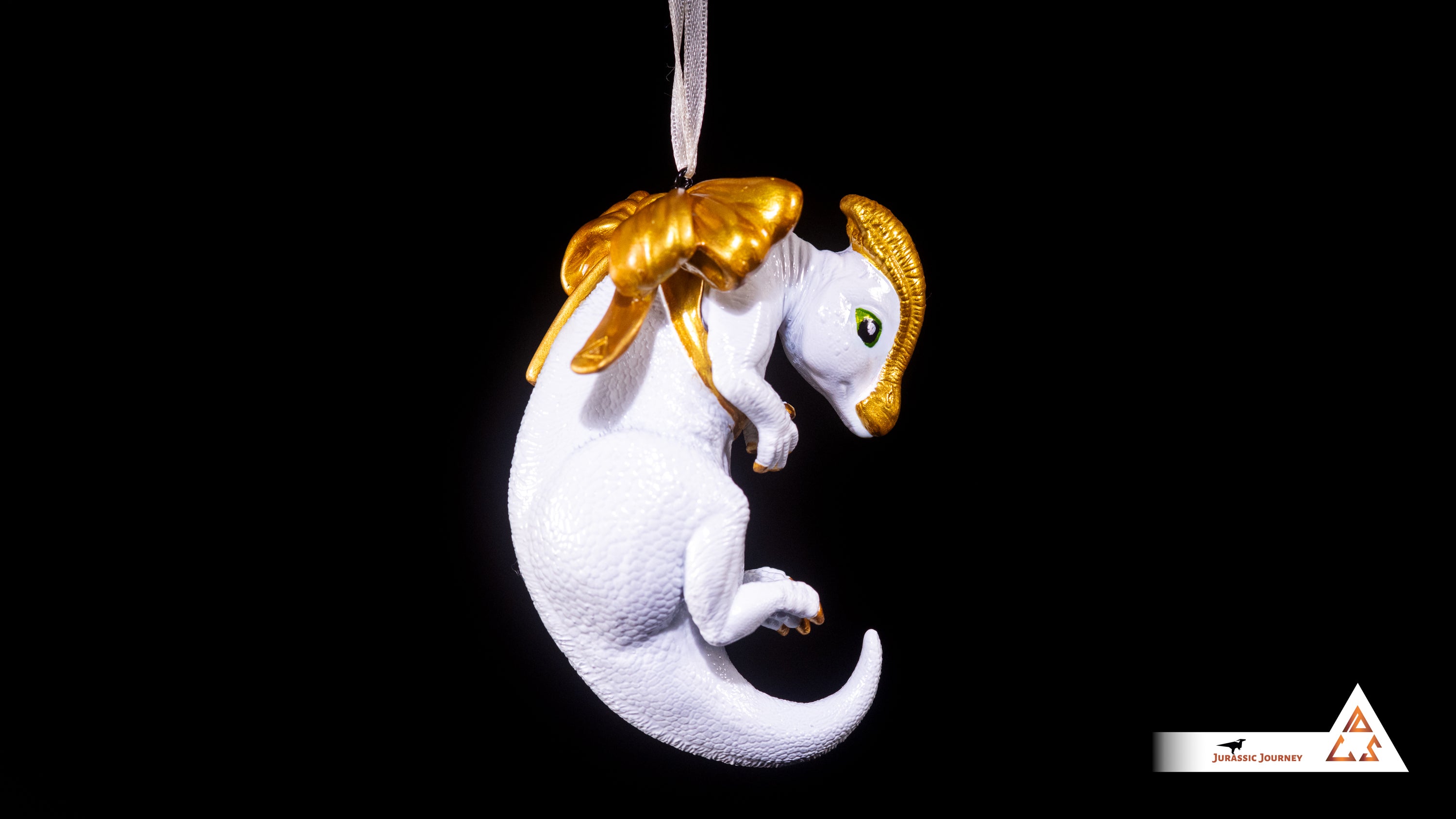Parasaurolophus Baby Ornament | Hand-painted resin collectible with ribbon – Holiday Edition